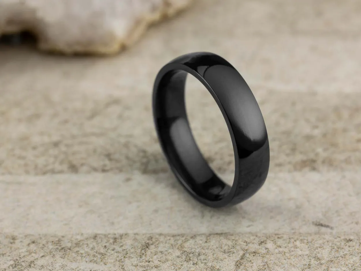 Black Zirconium Court Polished Wedding Ring 5.0mm, Size R, 1.8mm Wall