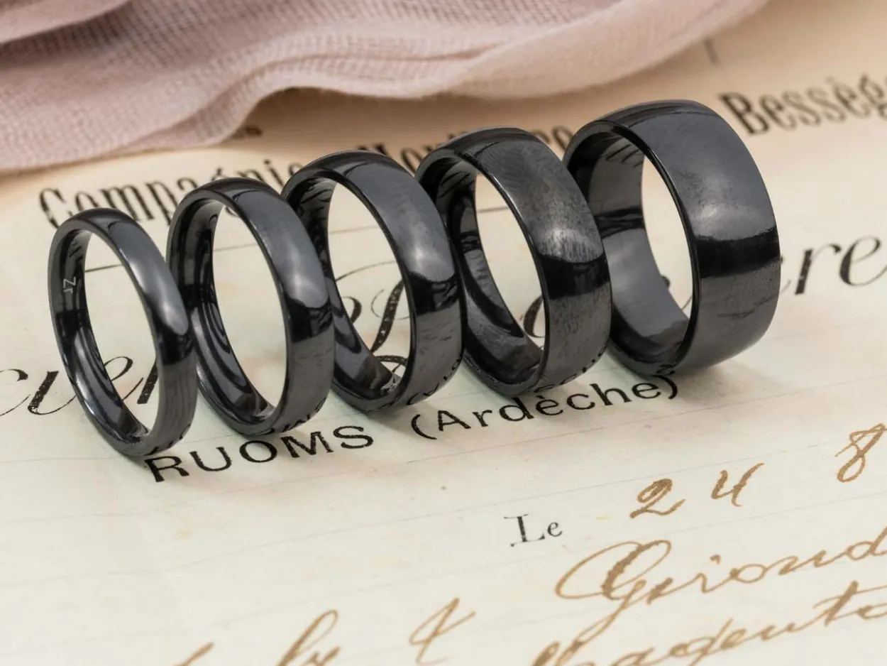 Black Zirconium Court Polished Wedding Ring 5.0mm, Size P, 1.8mm Wall