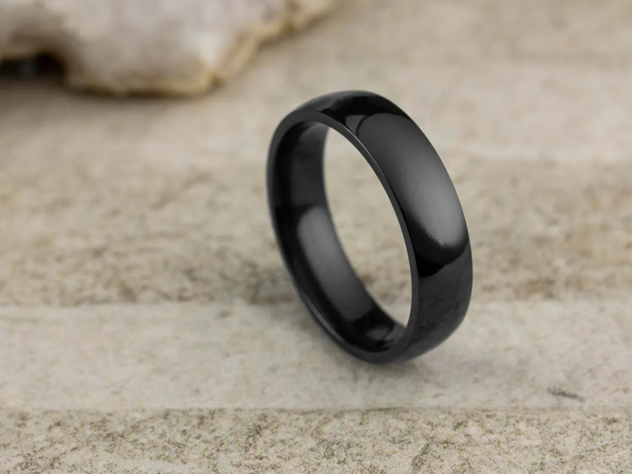 Black Zirconium Court Polished Wedding Ring 5.0mm, Size O, 1.8mm Wall