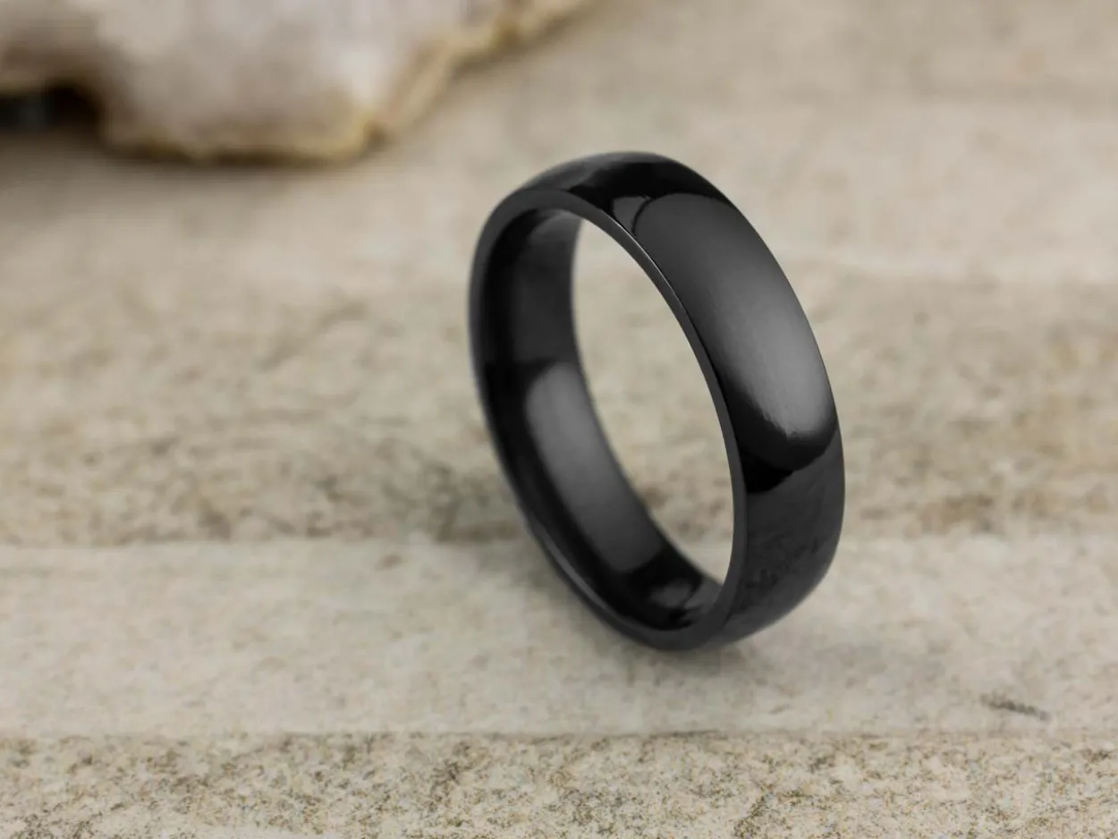 Black Zirconium Court Polished Wedding Ring 5.0mm, Size J, 1.8mm Wall