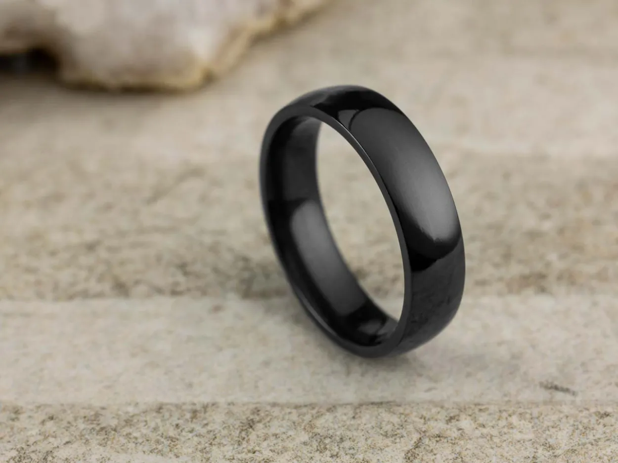 Black Zirconium Court Polished Wedding Ring 5.0mm, Size I, 1.8mm Wall