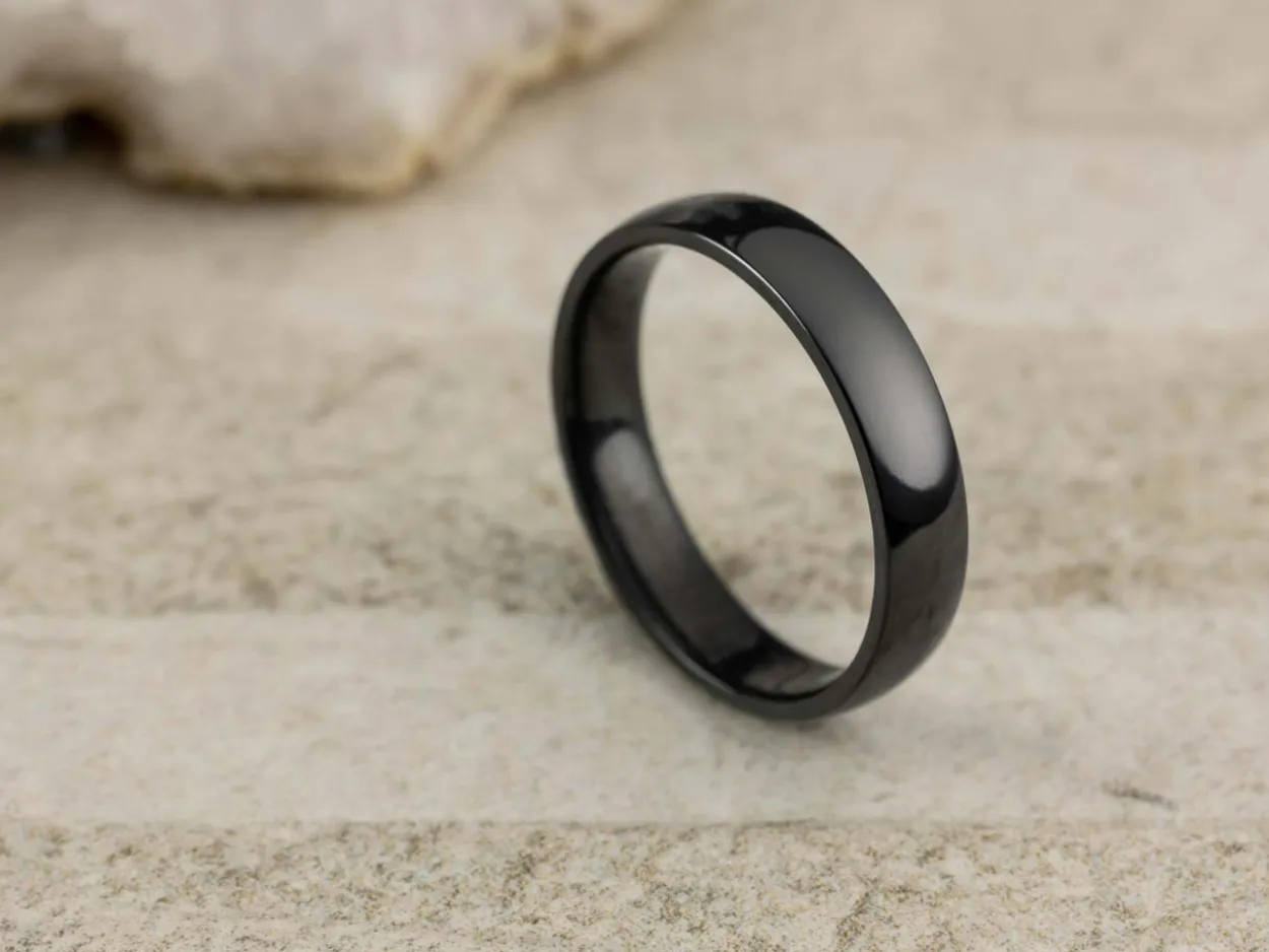 Black Zirconium Court Polished Wedding Ring 4.0mm, Size Y, 1.6mm Wall