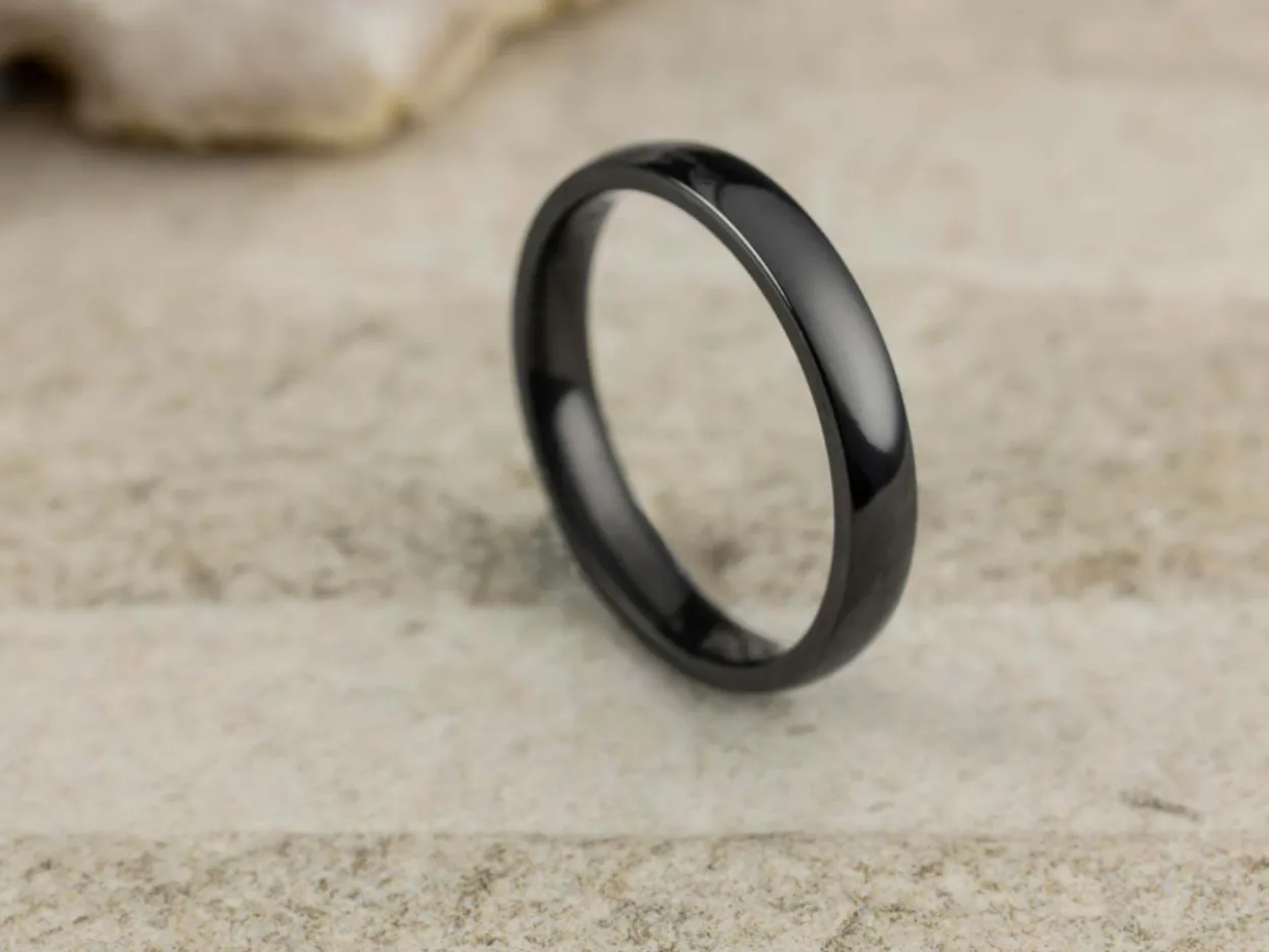 Black Zirconium Court Polished Wedding Ring 3.0mm, Size P, 1.6mm Wall