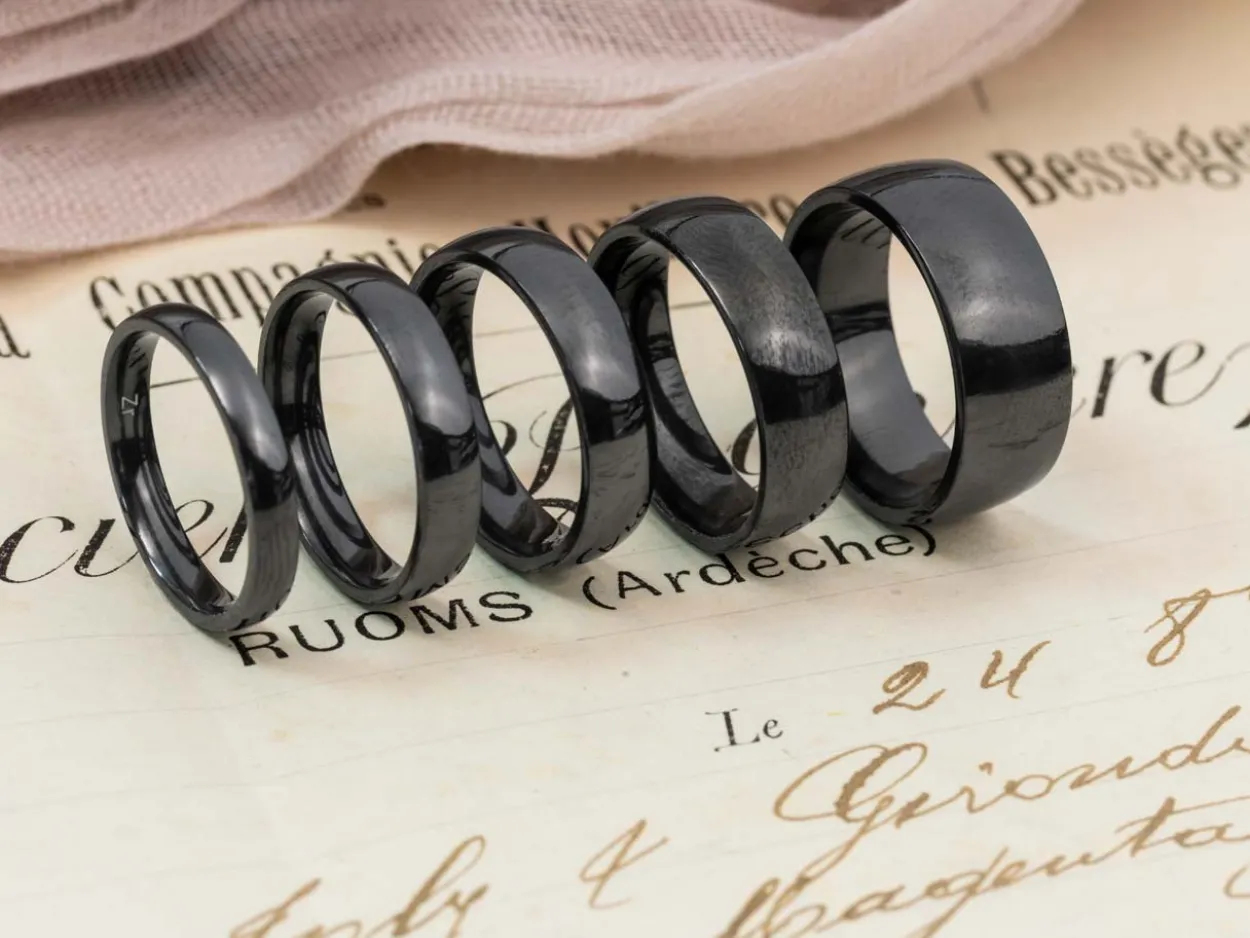 Black Zirconium Court Polished Wedding Ring 3.0mm, Size P, 1.6mm Wall