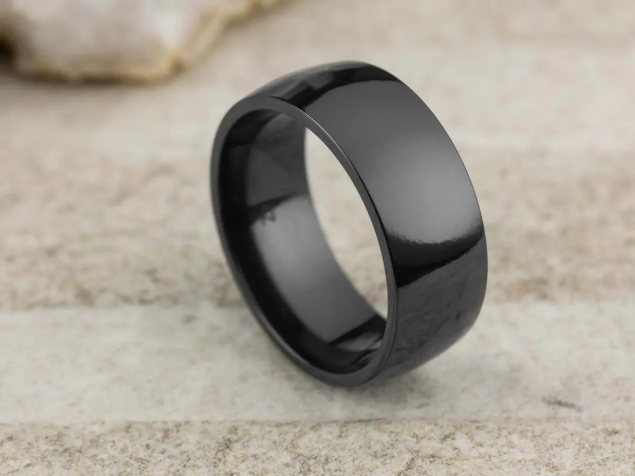 Black Zirconium Court Polished Wedding Ring 8.0mm, Size Q, 2.0mm Wall