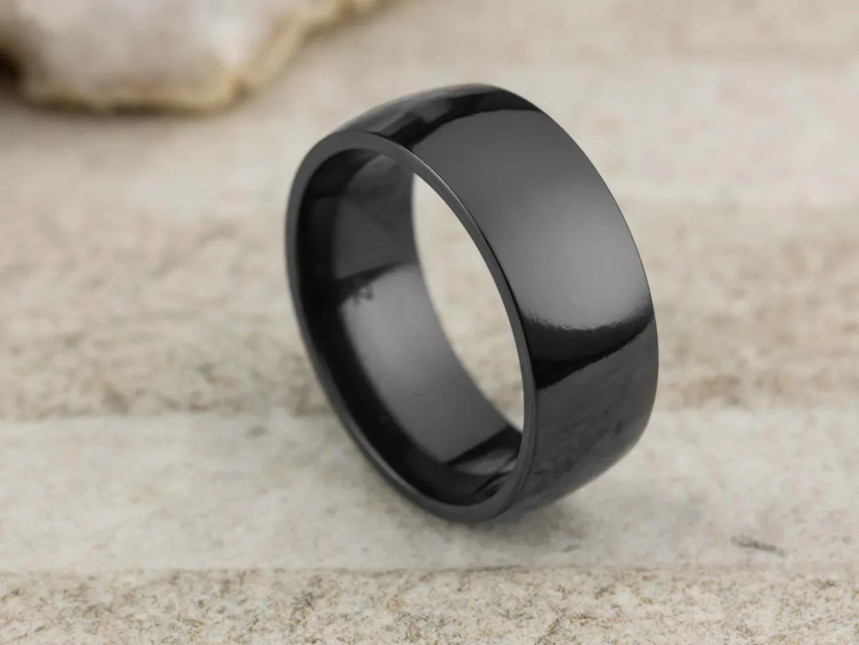 Black Zirconium Court Polished Wedding Ring 8.0mm, Size S, 2.0mm Wall