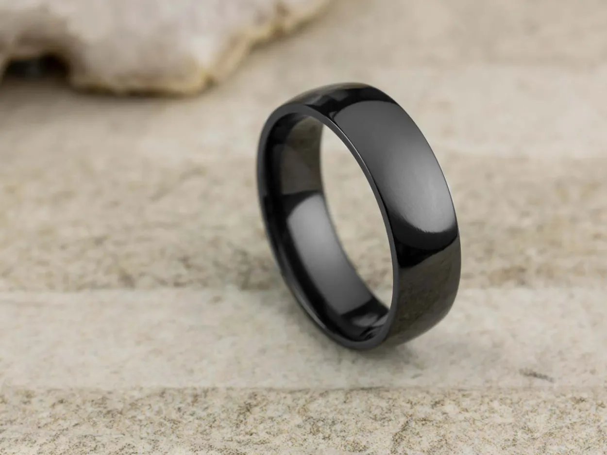 Black Zirconium Court Polished Wedding Ring 6.0mm, Size Y, 1.8mm Wall