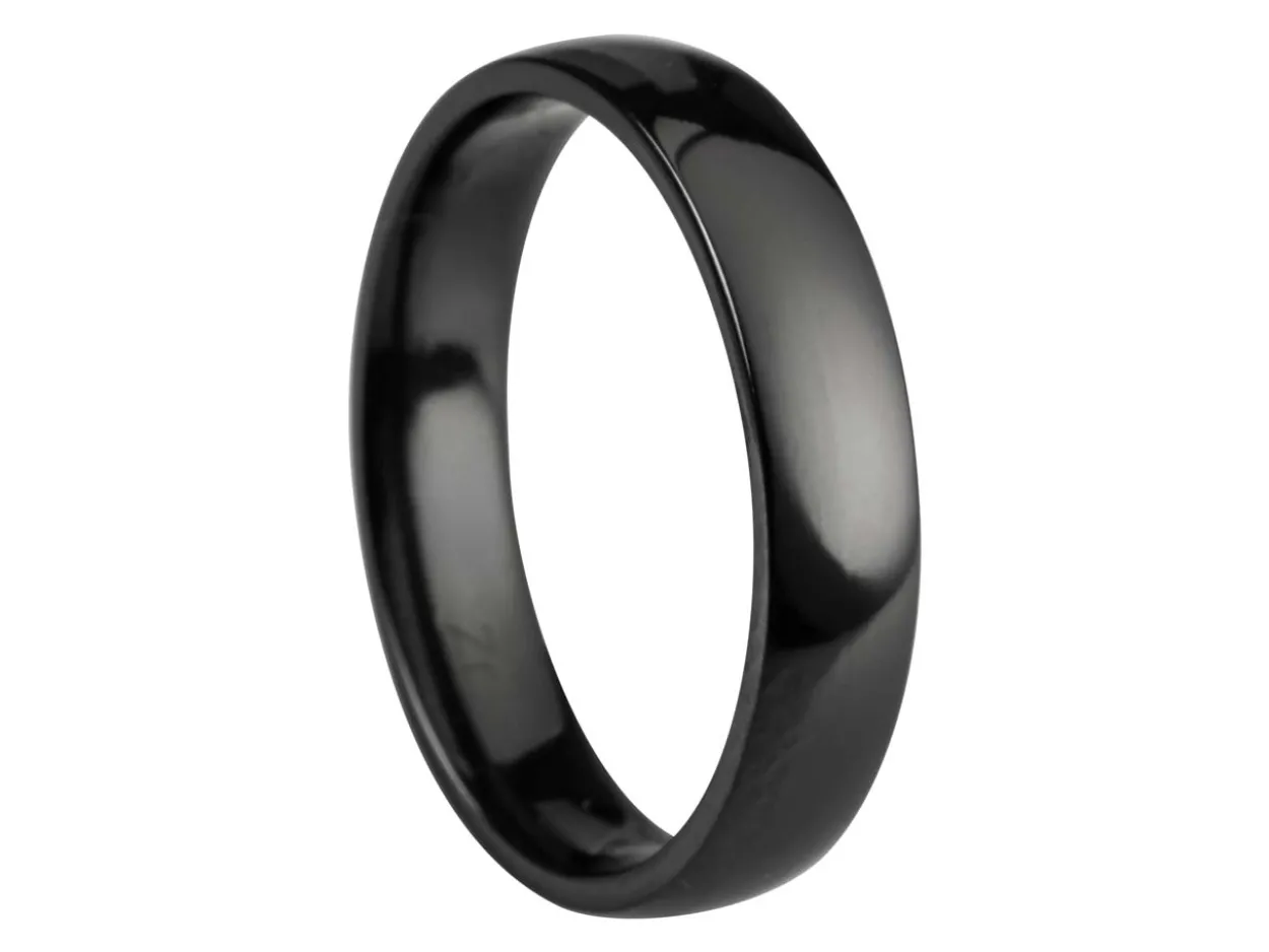 Black Zirconium Court Polished Wedding Ring 4.0mm, Size R, 1.6mm Wall