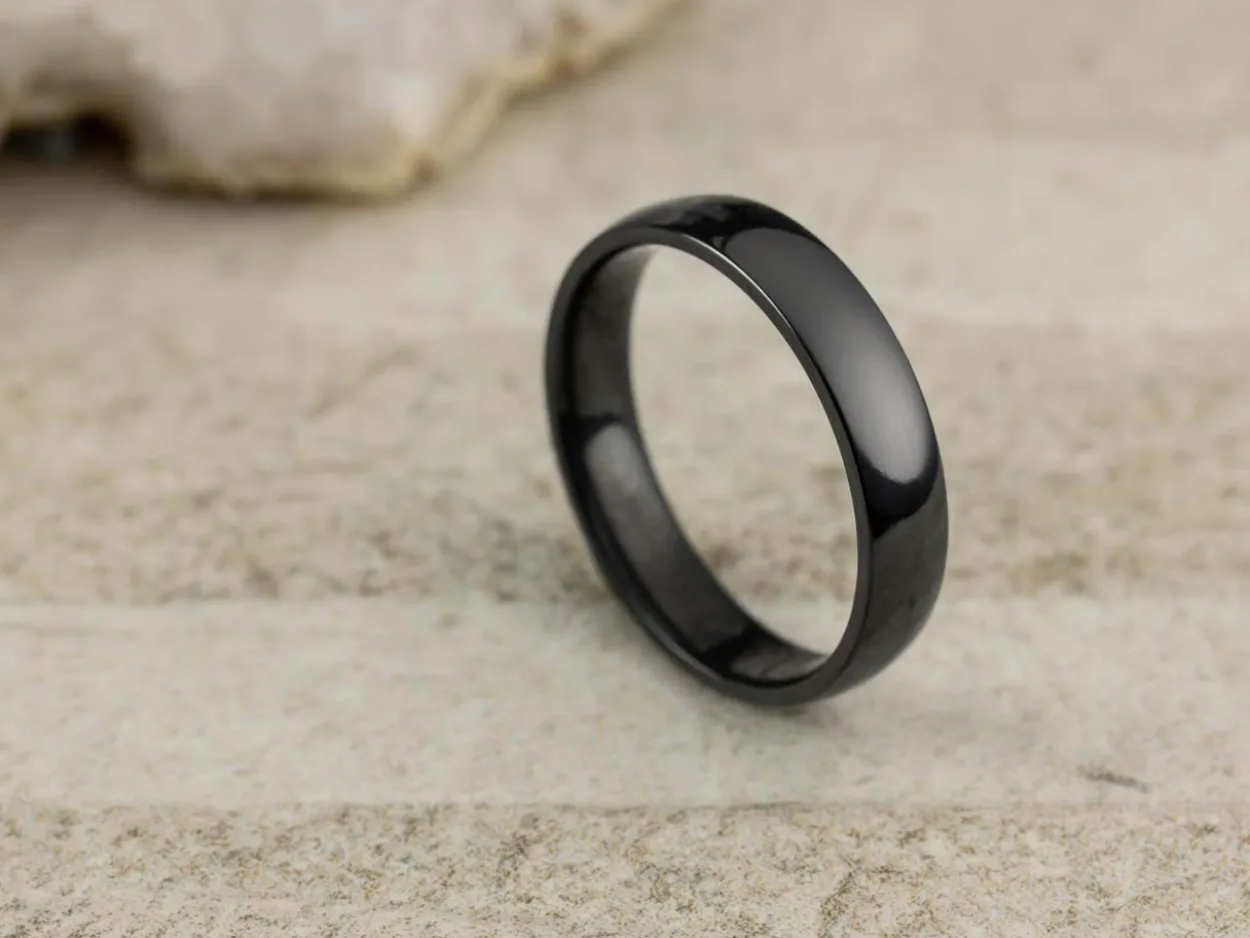Black Zirconium Court Polished Wedding Ring 4.0mm, Size Q, 1.6mm Wall