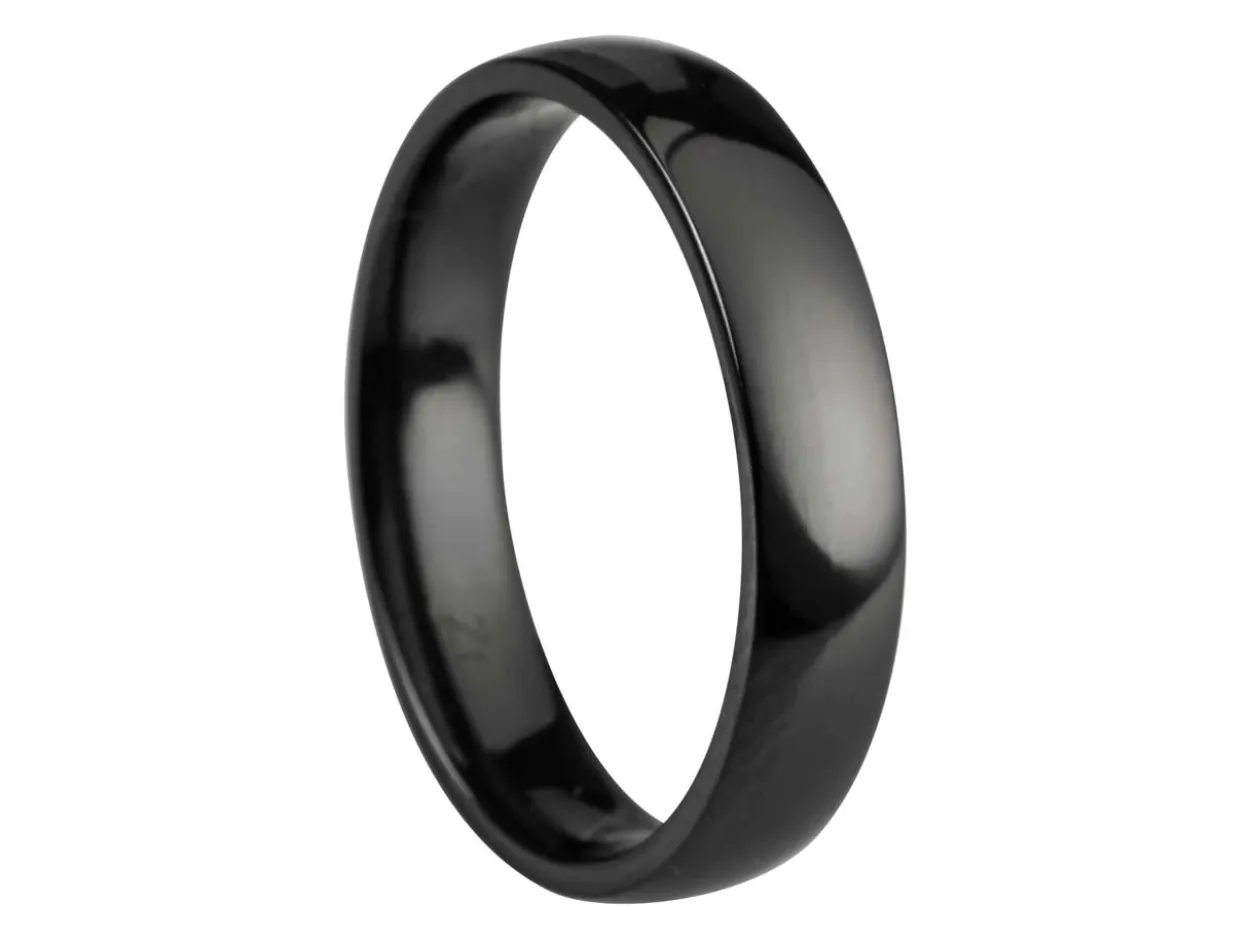 Black Zirconium Court Polished Wedding Ring 4.0mm, Size M, 1.6mm Wall
