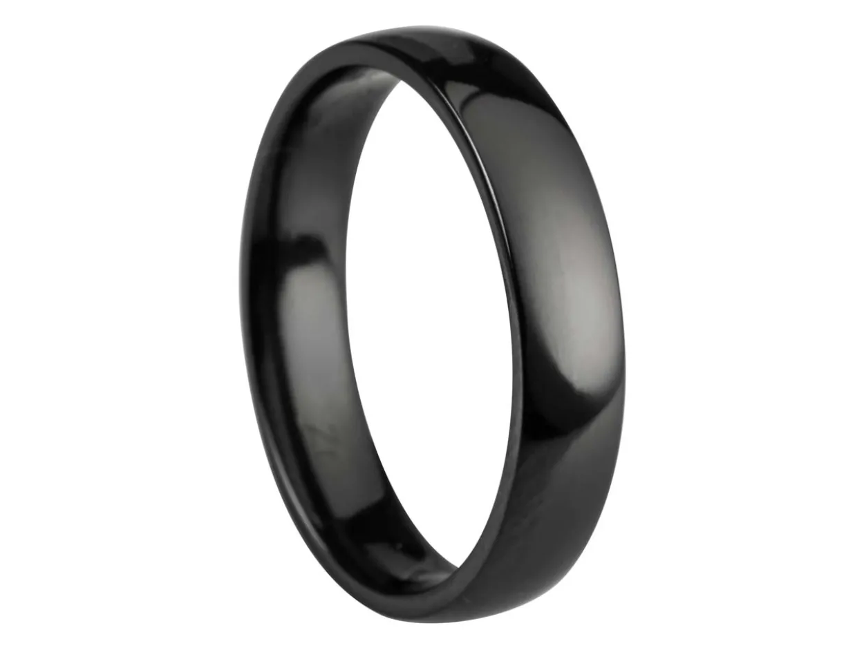 Black Zirconium Court Polished Wedding Ring 4.0mm, Size L, 1.6mm Wall