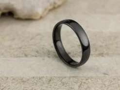 Black Zirconium Court Polished Wedding Ring 4.0mm, Size L, 1.6mm Wall