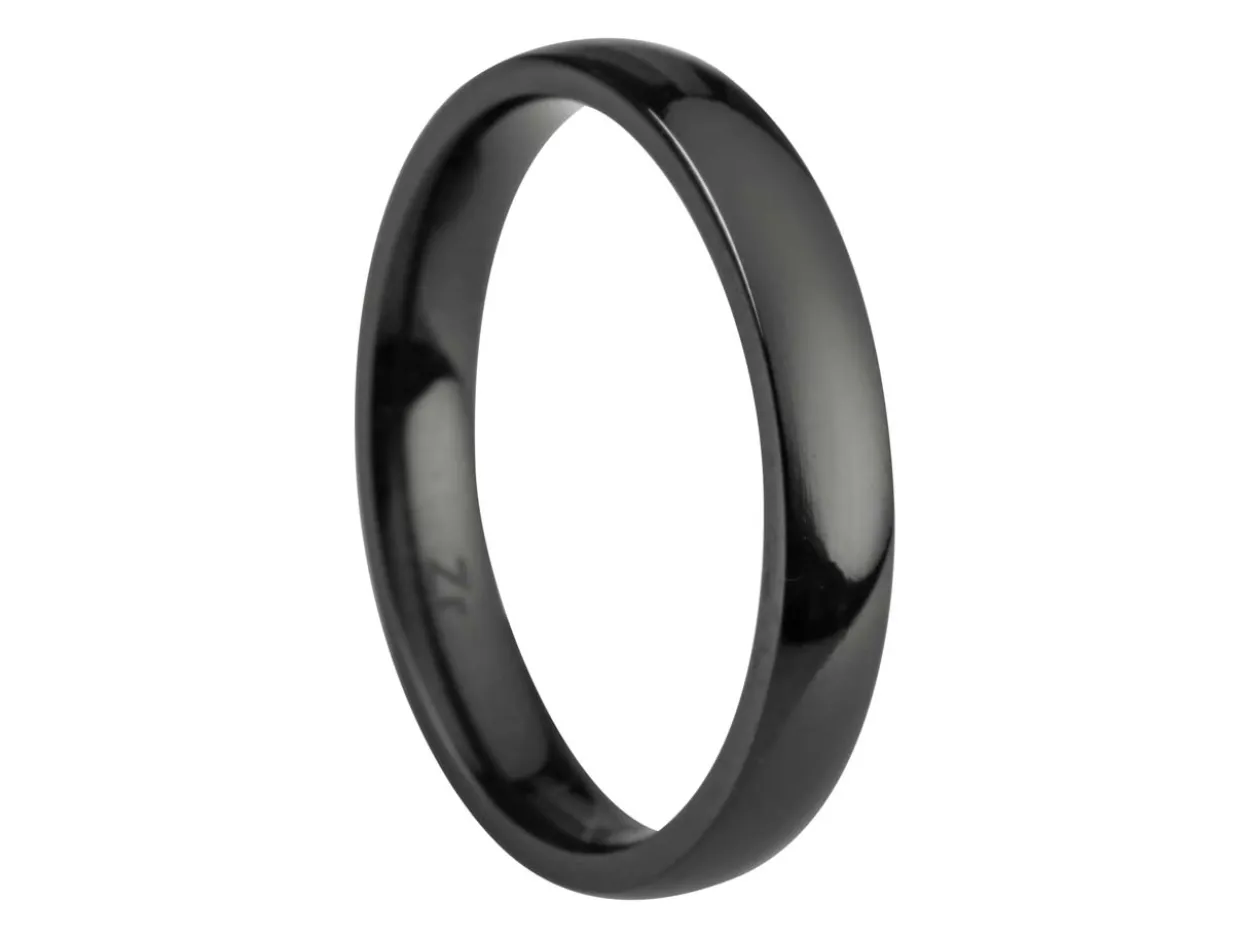 Black Zirconium Court Polished Wedding Ring 3.0mm, Size M, 1.6mm Wall