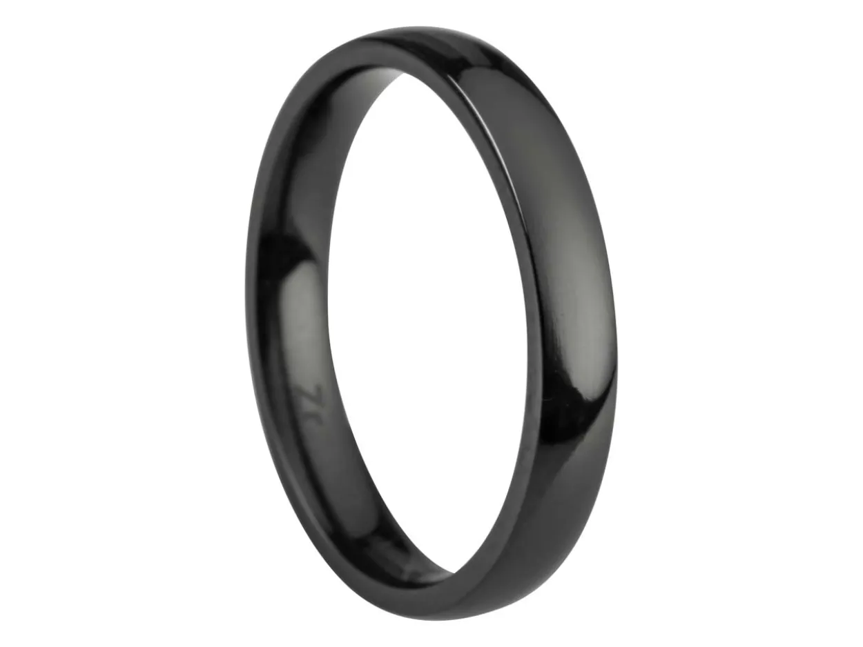 Black Zirconium Court Polished Wedding Ring 3.0mm, Size L, 1.6mm Wall