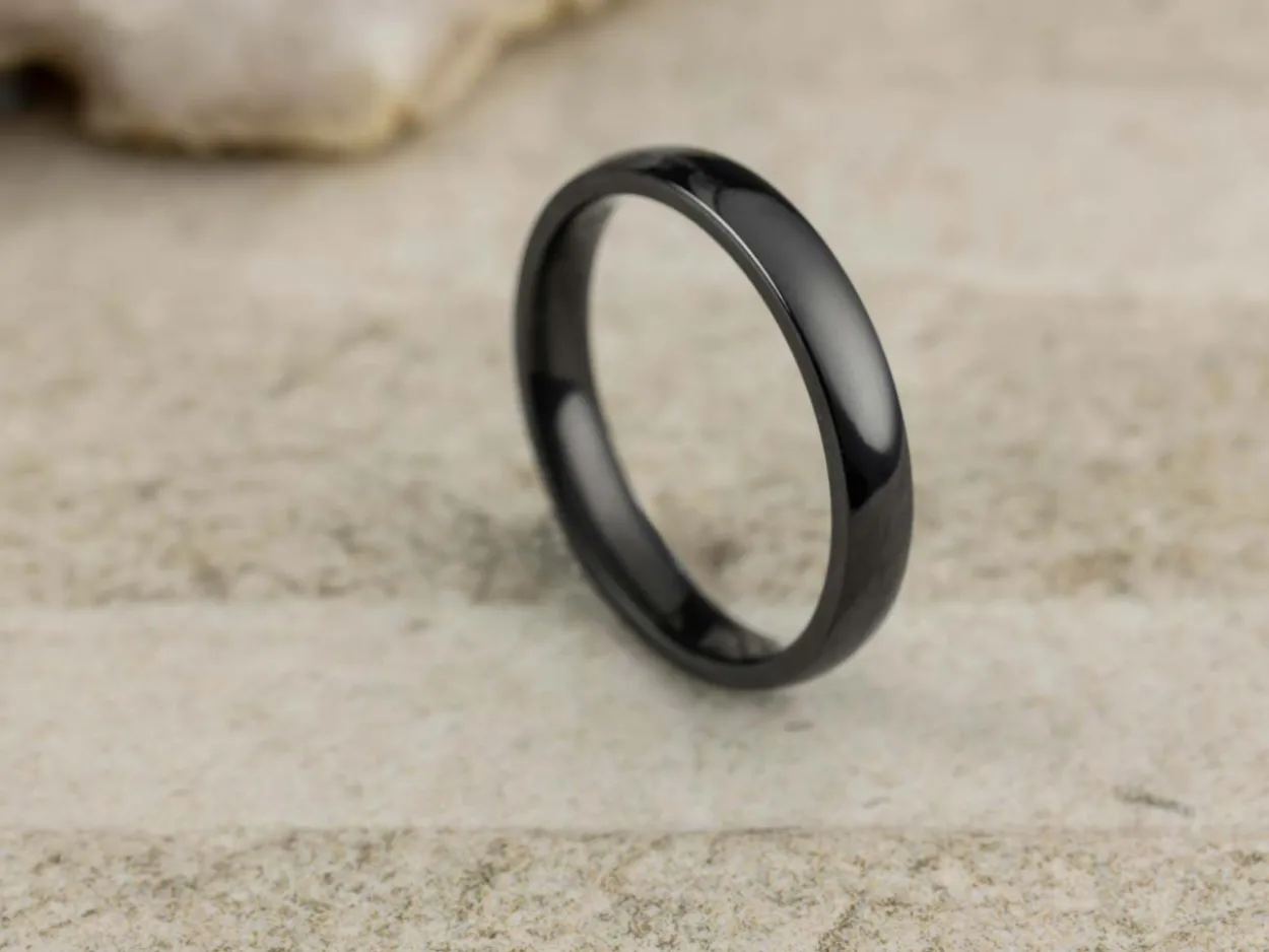 Black Zirconium Court Polished Wedding Ring 3.0mm, Size K, 1.6mm Wall