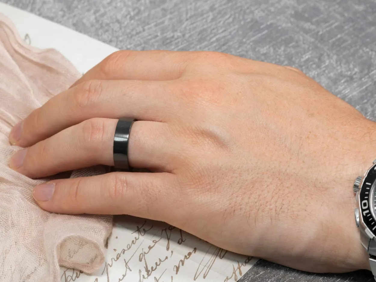 Black Zirconium Flat Court Easy Fit Polished Wedding Ring 8.0mm, Size X, 2.0mm Wall