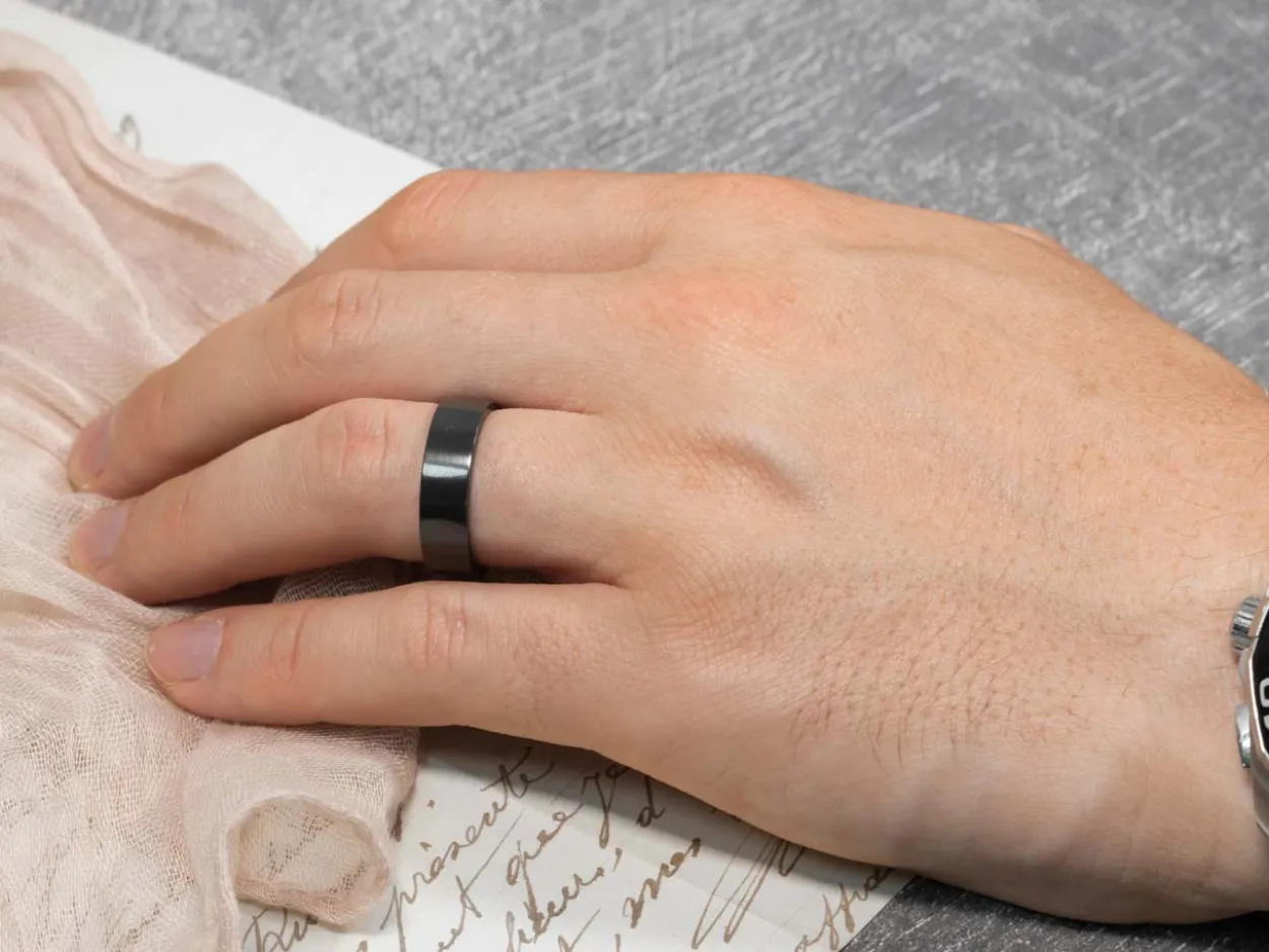 Black Zirconium Flat Court Easy Fit Polished Wedding Ring 5.0mm, Size P, 1.8mm Wall