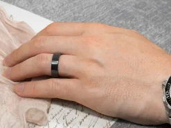 Black Zirconium Flat Court Easy Fit Polished Wedding Ring 3.0mm, Size P, 1.6mm Wall