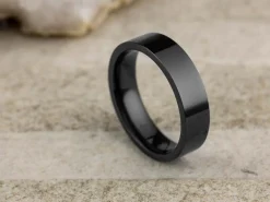 Black Zirconium Flat Court Easy Fit Polished Wedding Ring 5.0mm, Size O, 1.8mm Wall