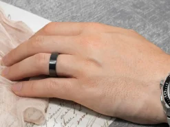Black Zirconium Flat Court Easy Fit Polished Wedding Ring 6.0mm, Size R, 1.8mm Wall