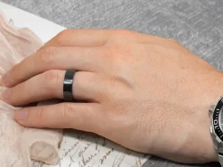 Black Zirconium Flat Court Easy Fit Polished Wedding Ring 4.0mm, Size P, 1.6mm Wall