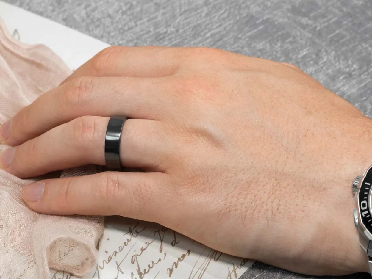 Black Zirconium Flat Court Easy Fit Polished Wedding Ring 8.0mm, Size Y, 2.0mm Wall
