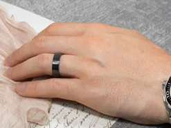 Black Zirconium Flat Court Easy Fit Polished Wedding Ring 8.0mm, Size W, 2.0mm Wall