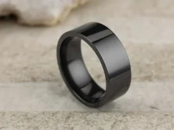 Black Zirconium Flat Court Easy Fit Polished Wedding Ring 8.0mm, Size V, 2.0mm Wall