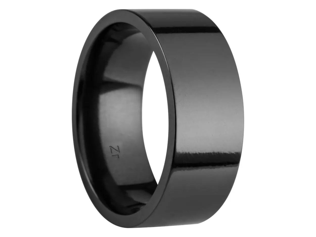 Black Zirconium Flat Court Easy Fit Polished Wedding Ring 8.0mm, Size U, 2.0mm Wall