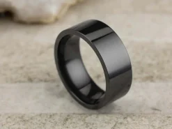 Black Zirconium Flat Court Easy Fit Polished Wedding Ring 8.0mm, Size U, 2.0mm Wall