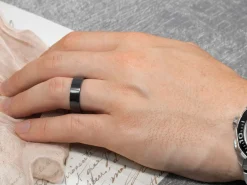 Black Zirconium Flat Court Easy Fit Polished Wedding Ring 8.0mm, Size S, 2.0mm Wall