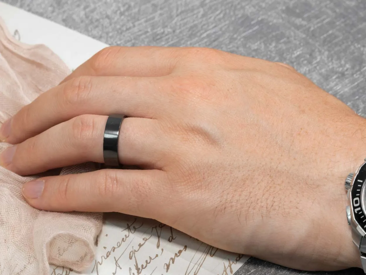 Black Zirconium Flat Court Easy Fit Polished Wedding Ring 8.0mm, Size S, 2.0mm Wall