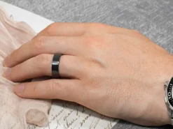 Black Zirconium Flat Court Easy Fit Polished Wedding Ring 8.0mm, Size R, 2.0mm Wall