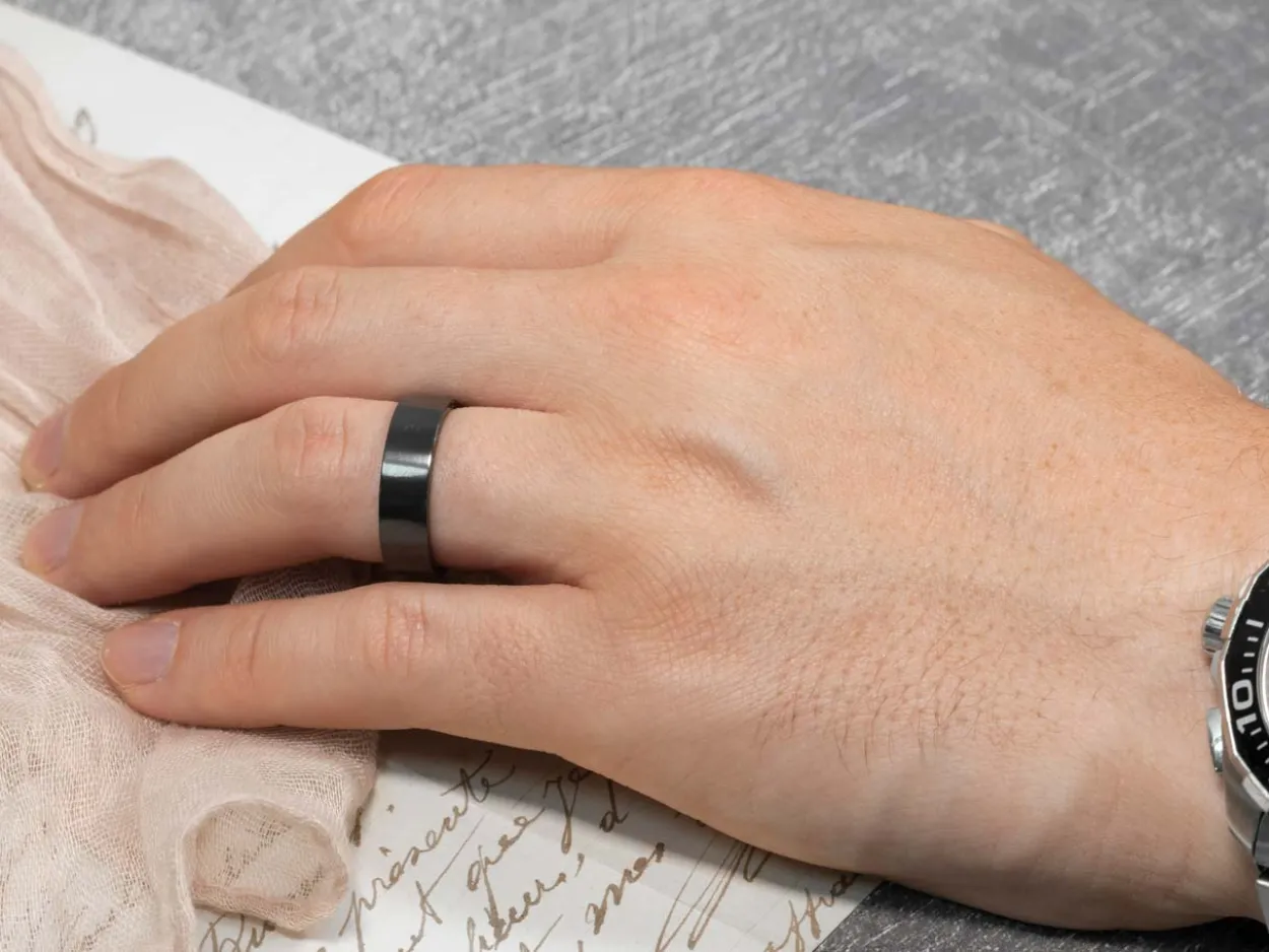 Black Zirconium Flat Court Easy Fit Polished Wedding Ring 8.0mm, Size R, 2.0mm Wall