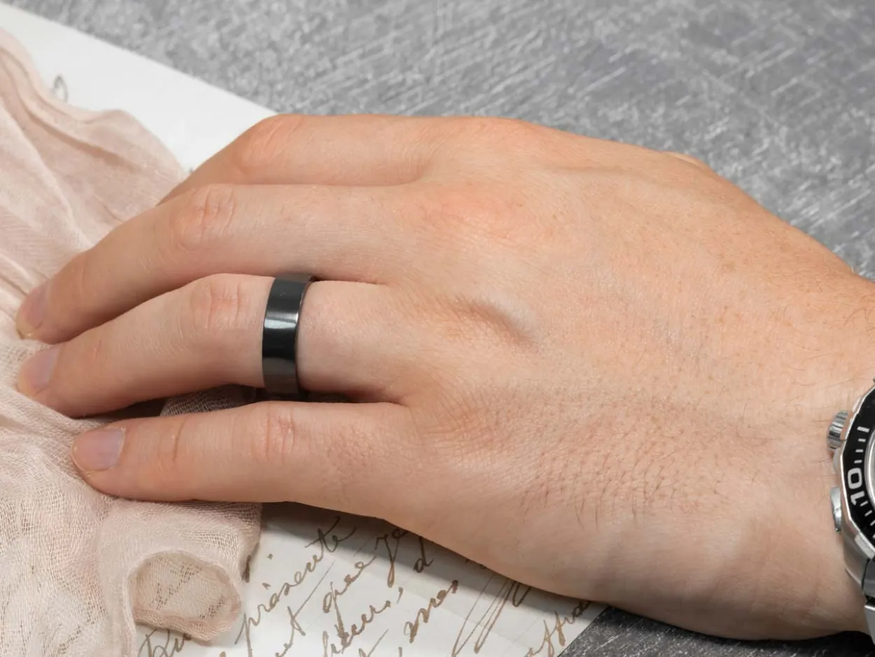 Black Zirconium Flat Court Easy Fit Polished Wedding Ring 6.0mm, Size X, 1.8mm Wall