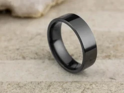 Black Zirconium Flat Court Easy Fit Polished Wedding Ring 6.0mm, Size W, 1.8mm Wall
