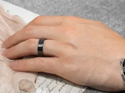 Black Zirconium Flat Court Easy Fit Polished Wedding Ring 6.0mm, Size W, 1.8mm Wall