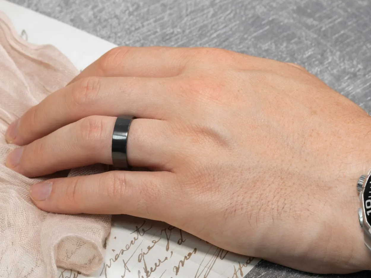 Black Zirconium Flat Court Easy Fit Polished Wedding Ring 6.0mm, Size W, 1.8mm Wall