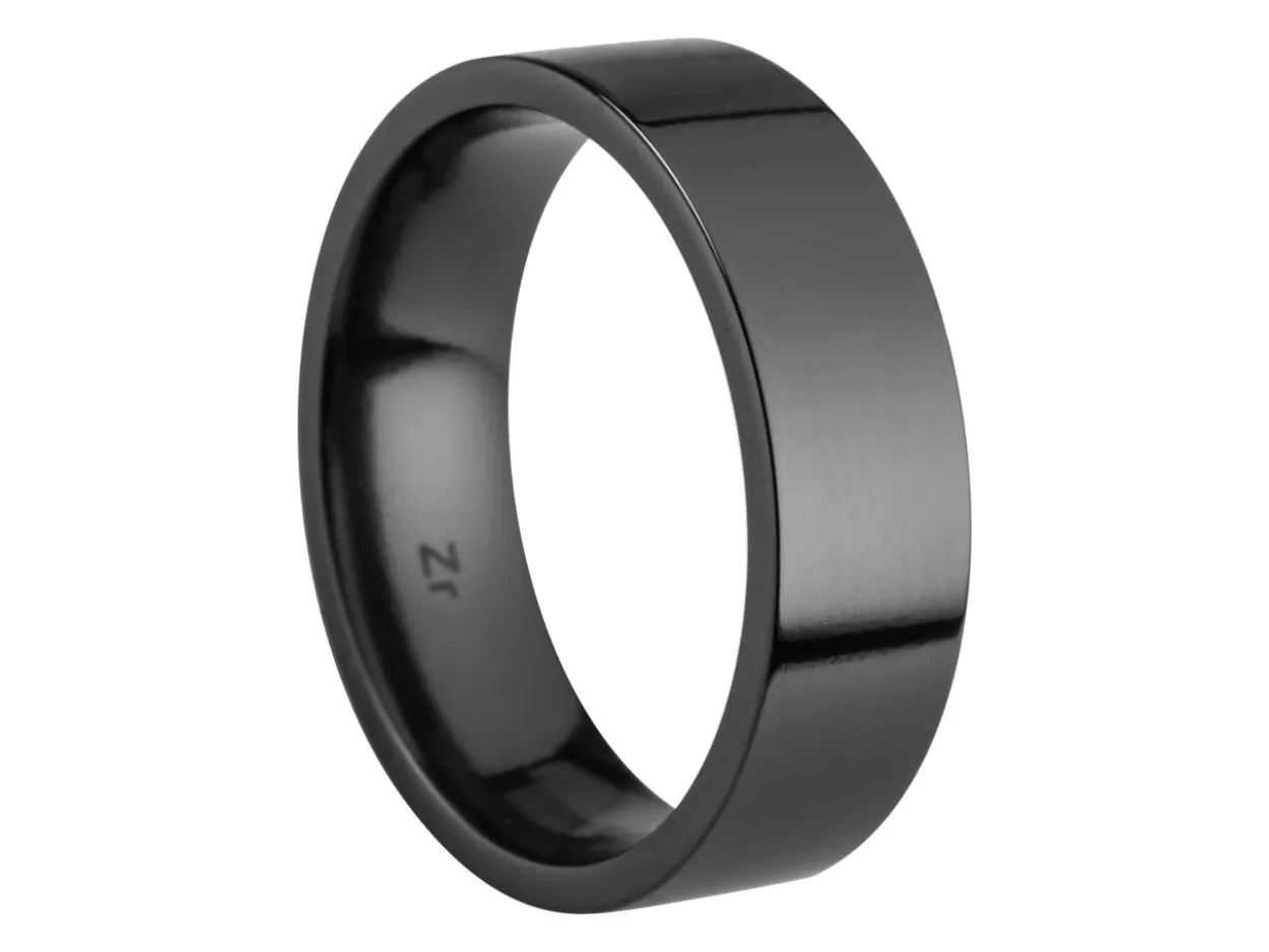 Black Zirconium Flat Court Easy Fit Polished Wedding Ring 6.0mm, Size V, 1.8mm Wall
