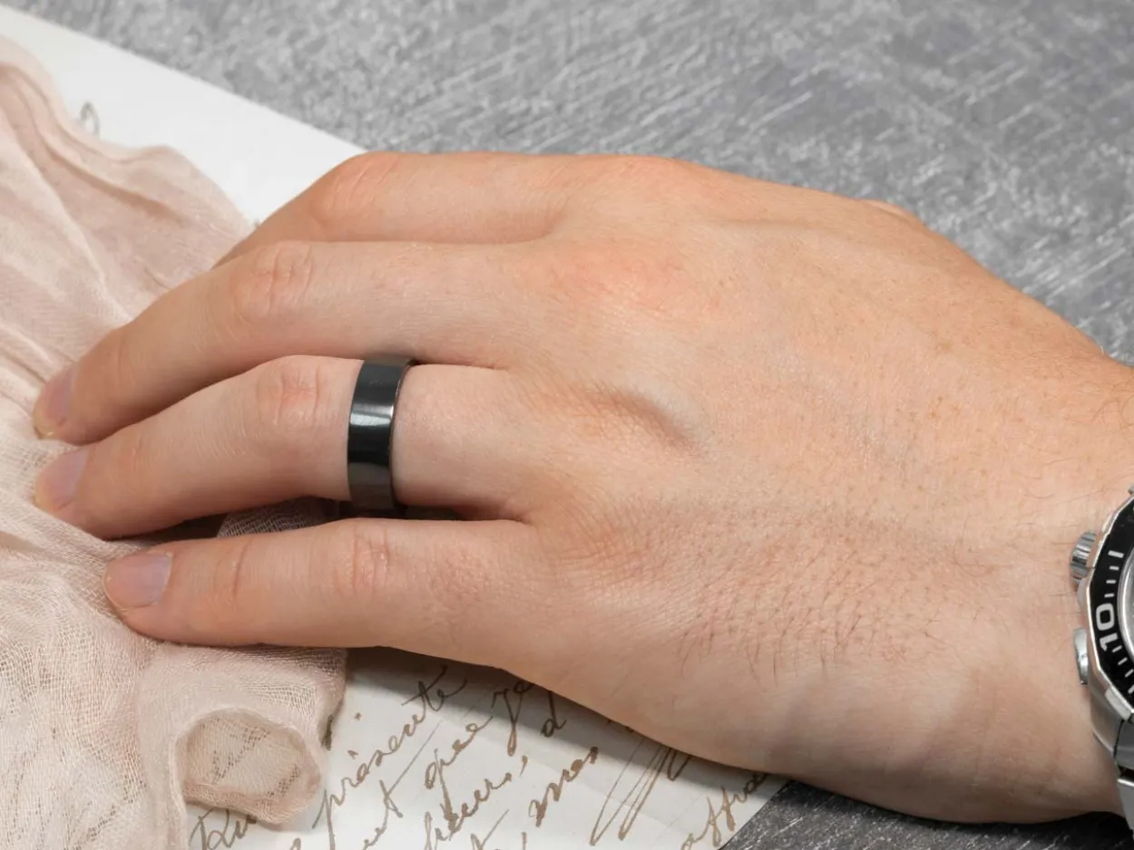 Black Zirconium Flat Court Easy Fit Polished Wedding Ring 6.0mm, Size U, 1.8mm Wall