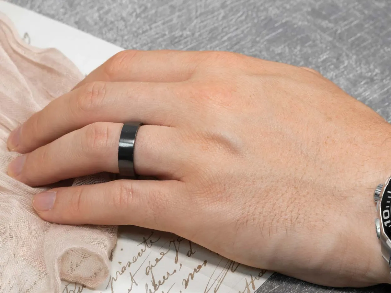 Black Zirconium Flat Court Easy Fit Polished Wedding Ring 6.0mm, Size Q, 1.8mm Wall