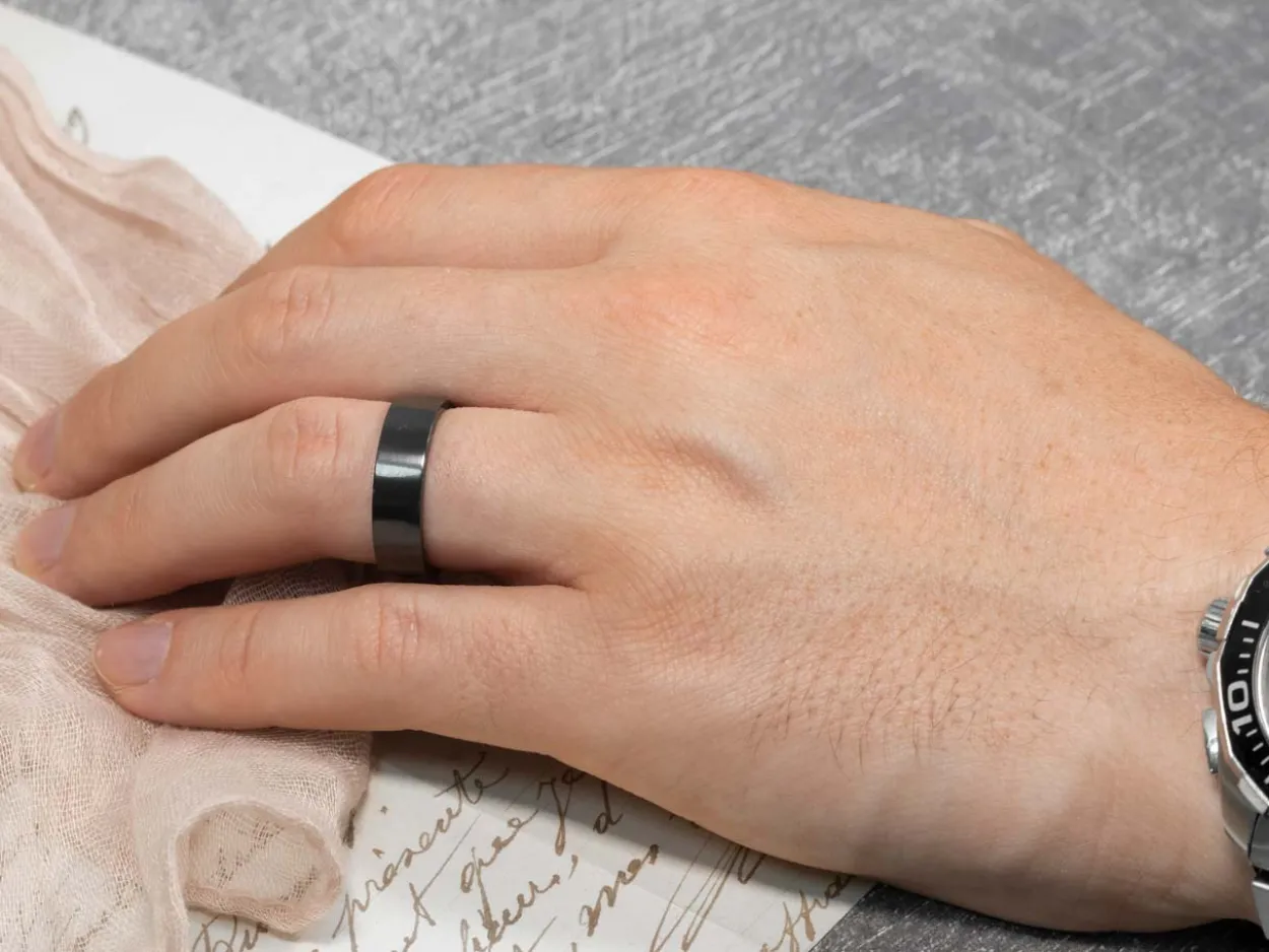 Black Zirconium Flat Court Easy Fit Polished Wedding Ring 5.0mm, Size Y, 1.8mm Wall