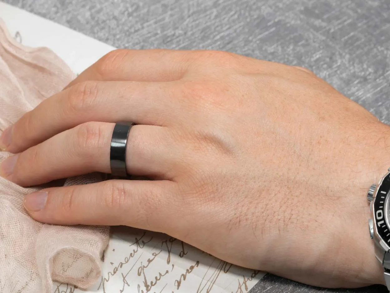 Black Zirconium Flat Court Easy Fit Polished Wedding Ring 5.0mm, Size X, 1.8mm Wall