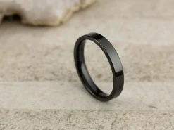 Black Zirconium Flat Court Easy Fit Polished Wedding Ring 3.0mm, Size M, 1.6mm Wall