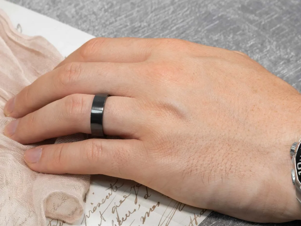 Black Zirconium Flat Court Easy Fit Polished Wedding Ring 3.0mm, Size K, 1.6mm Wall