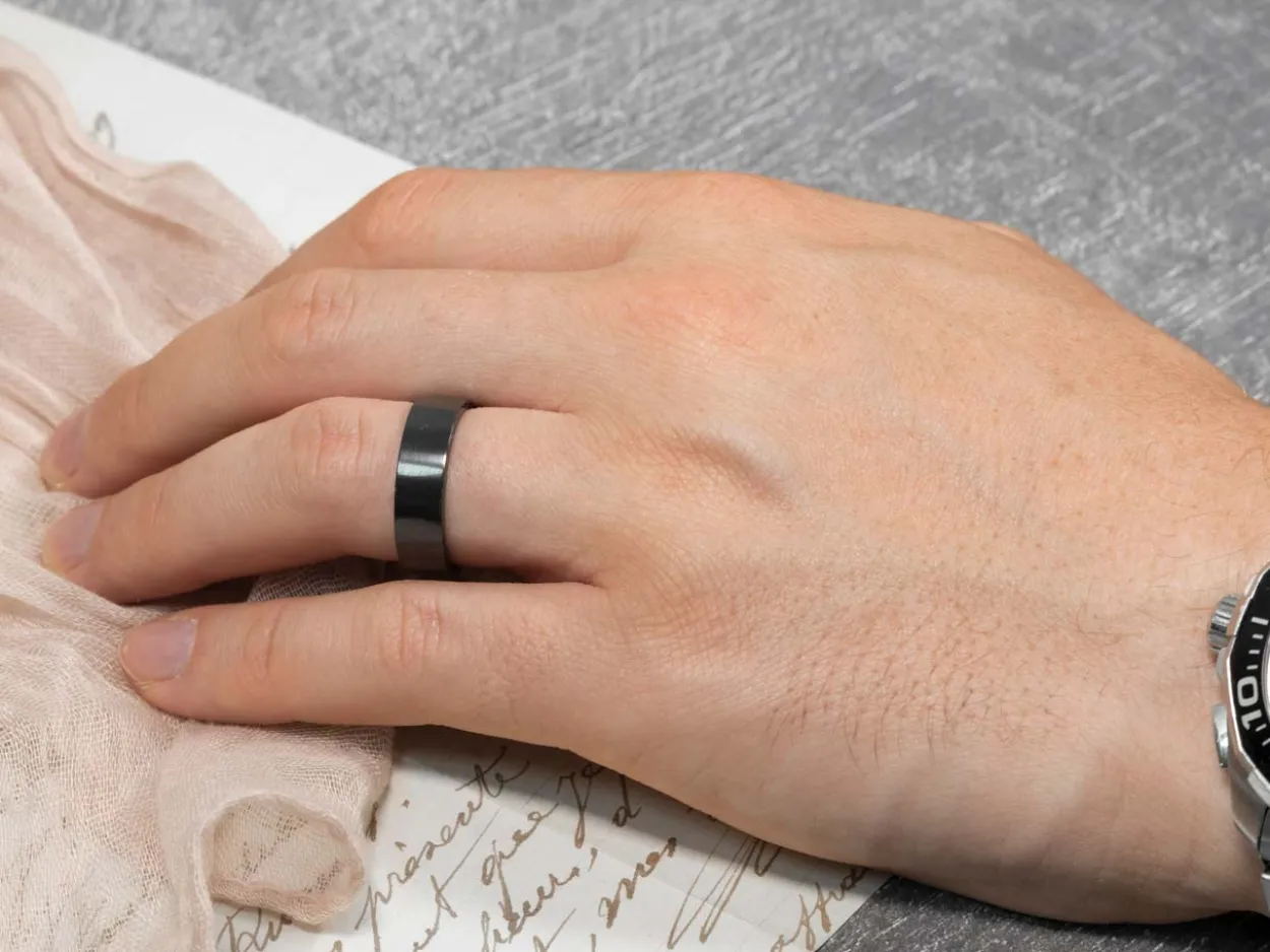Black Zirconium Flat Court Easy Fit Polished Wedding Ring 3.0mm, Size I, 1.6mm Wall