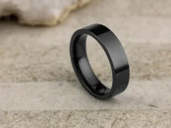 Black Zirconium Flat Court Easy Fit Polished Wedding Ring 5.0mm, Size M, 1.8mm Wall