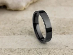 Black Zirconium Flat Court Easy Fit Polished Wedding Ring 4.0mm, Size S, 1.6mm Wall