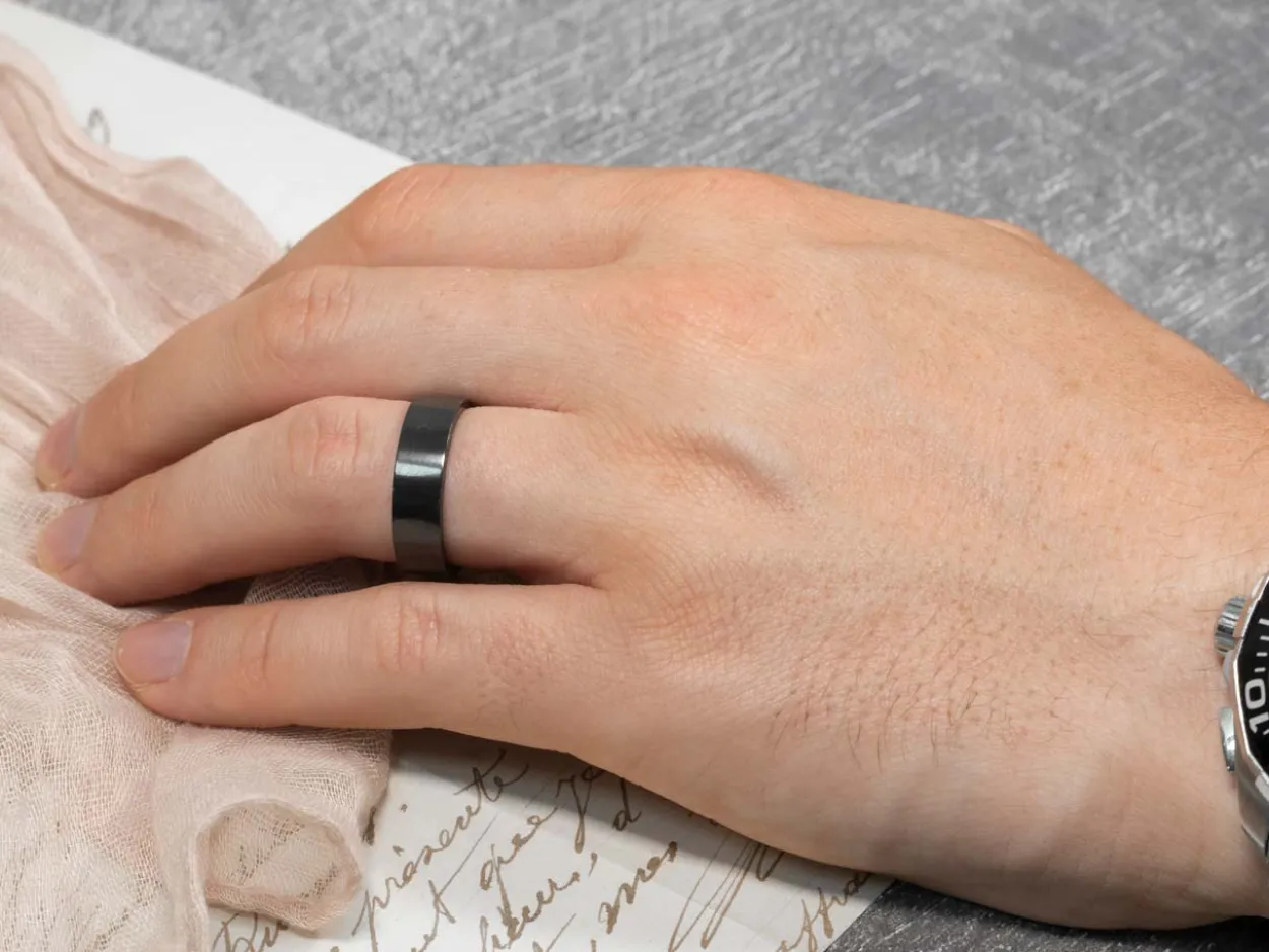 Black Zirconium Flat Court Easy Fit Polished Wedding Ring 4.0mm, Size S, 1.6mm Wall