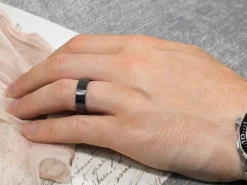 Black Zirconium Flat Court Easy Fit Polished Wedding Ring 4.0mm, Size R, 1.6mm Wall